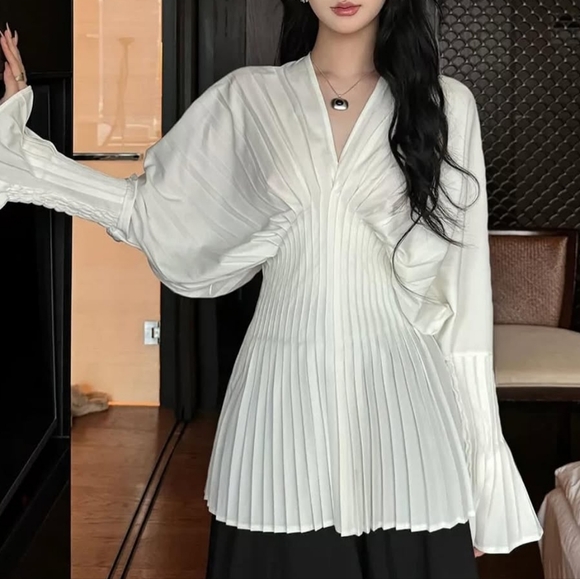 D.H. GATE Pleated Long Sleeve Blouse - Picture 7 of 8